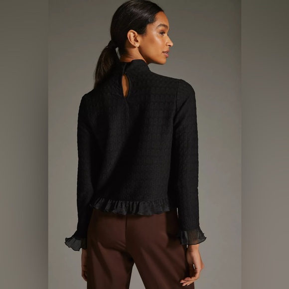 Anthropologie Blue Tassel Ruffled Turtleneck Pullover - Picture 2 of 5